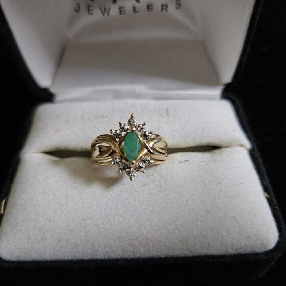 Vintage 14K Gold Emerald Gemstone and Diamond Lad… - image 4