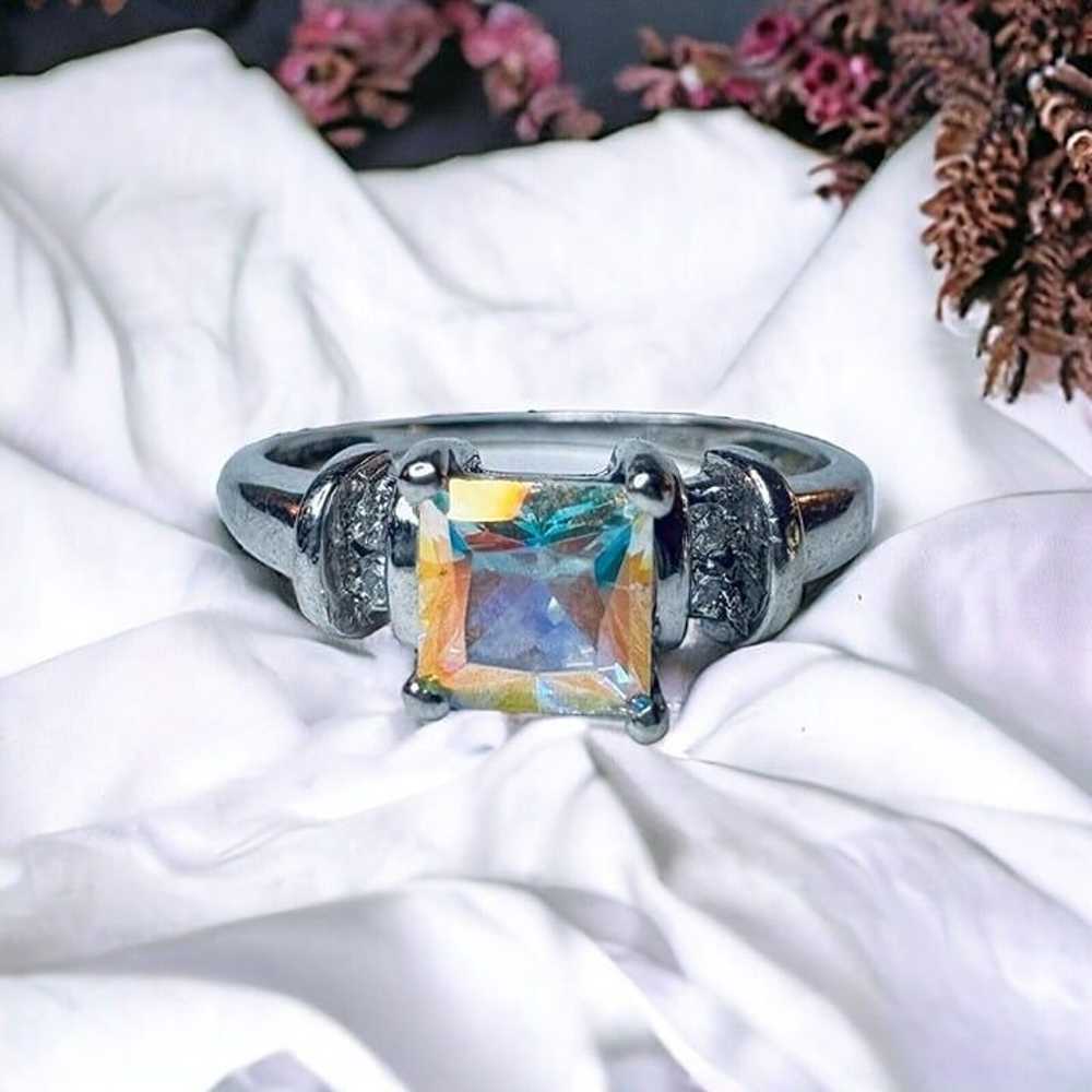 10k Gold Aurora Borealis Topaz & Diamond Ring Sz … - image 4