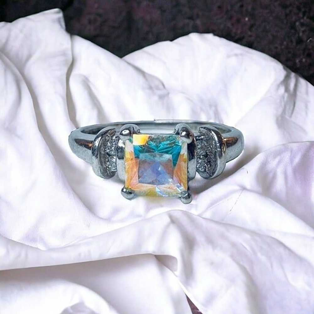 10k Gold Aurora Borealis Topaz & Diamond Ring Sz … - image 5