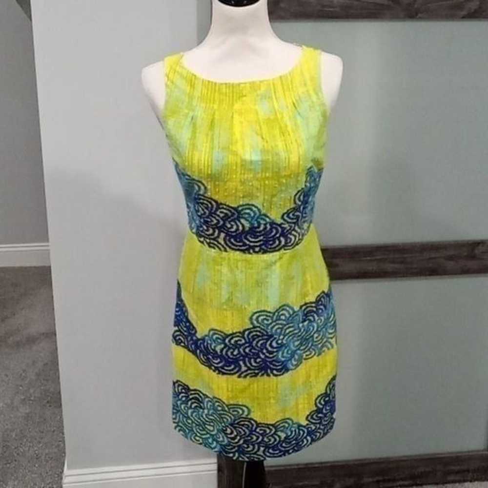 Tabitha Anthropologie neon azure scroll green & b… - image 1