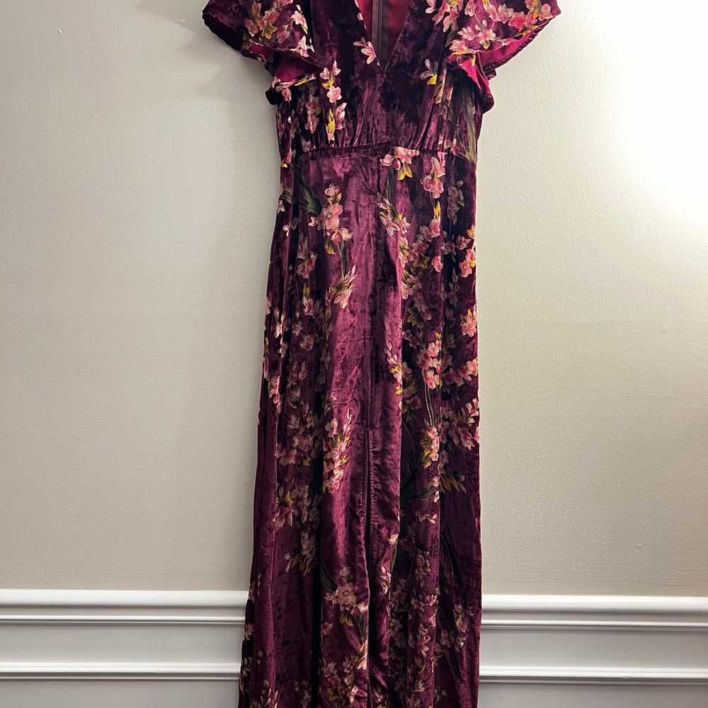 4SI3NNA burgundy Red Floral Burnout Velvet Maxi D… - image 2