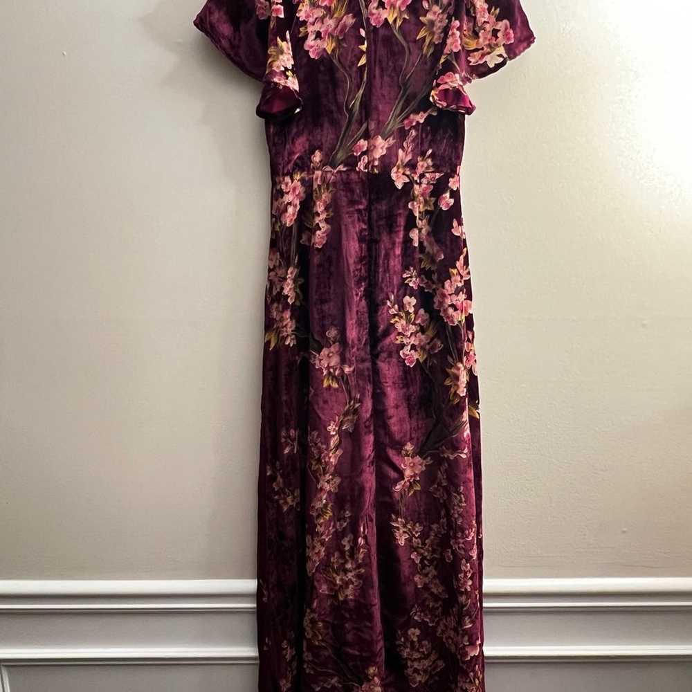 4SI3NNA burgundy Red Floral Burnout Velvet Maxi D… - image 3