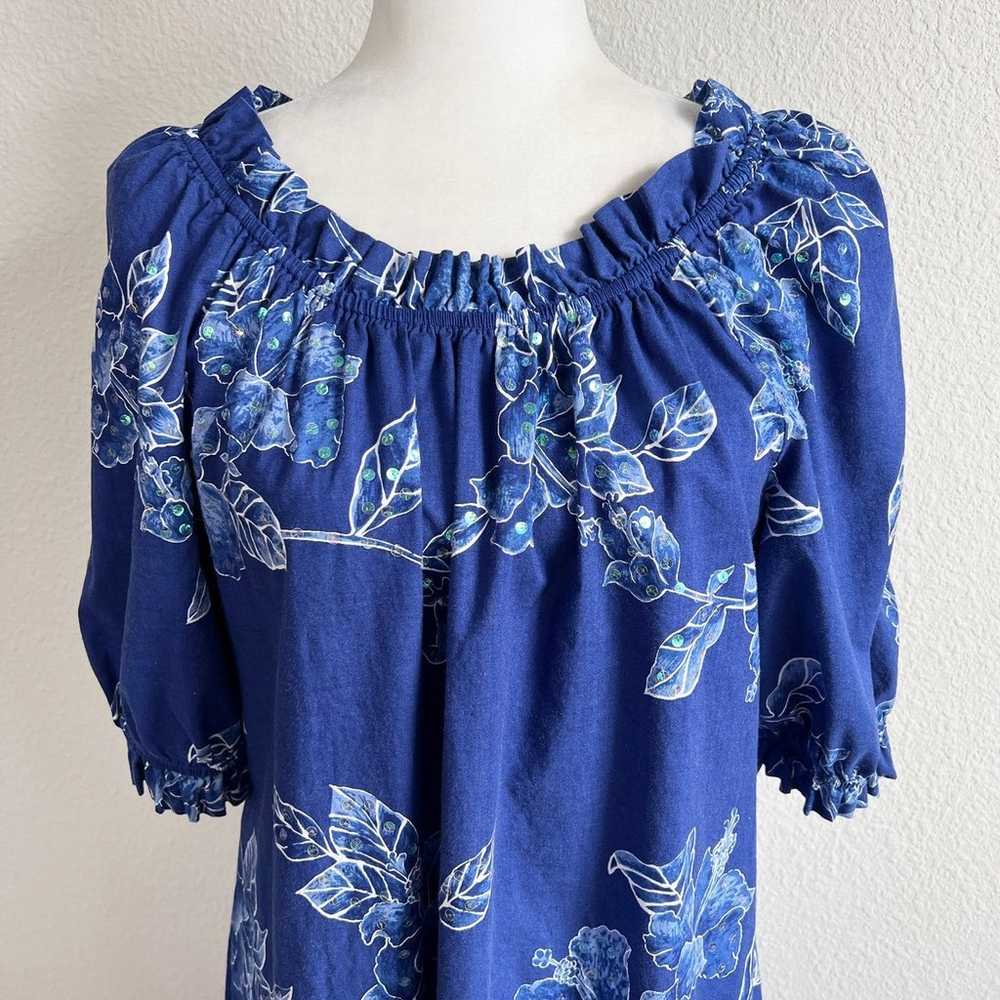 Hilo Hattie Dress Women's M Vintage Blue Floral H… - image 2