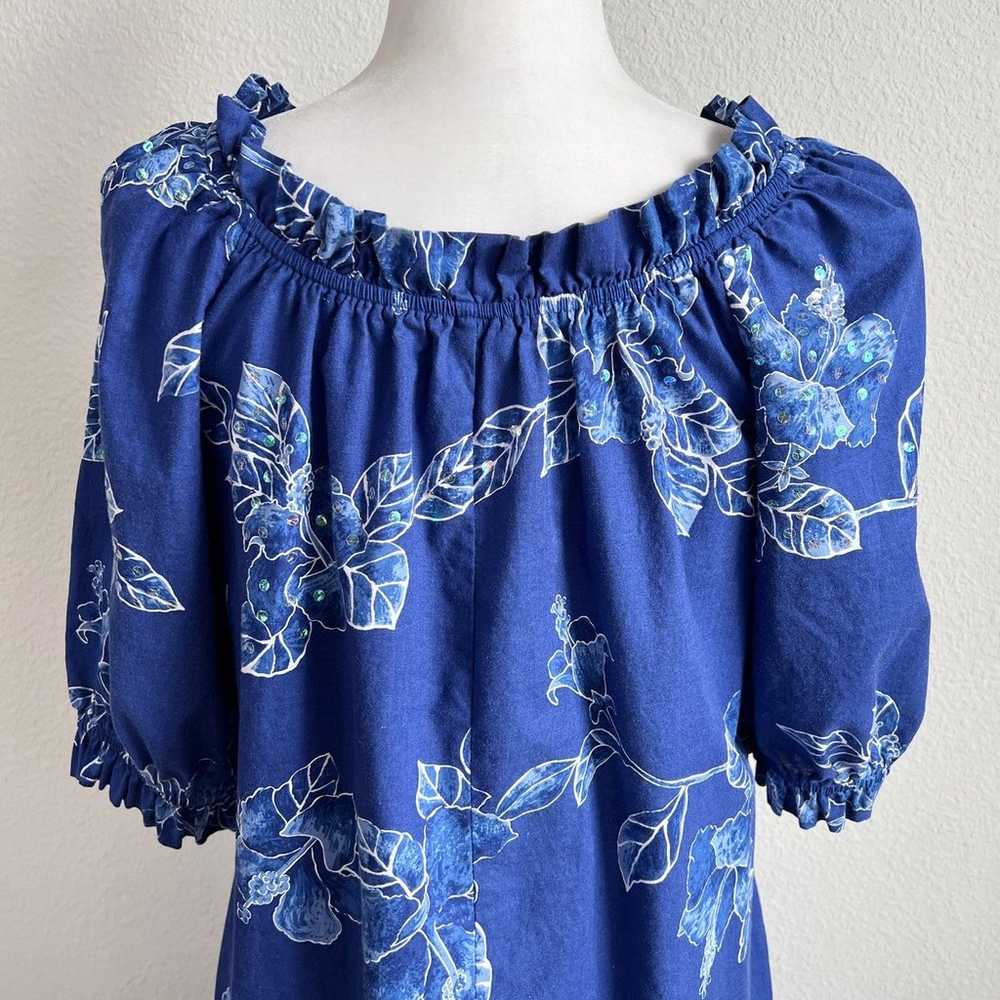 Hilo Hattie Dress Women's M Vintage Blue Floral H… - image 9