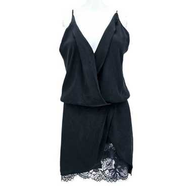 Michelle Mason Silk Wrap Lace Mini Dress Black M