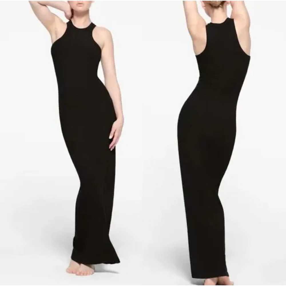 SKIMS Maxi Tank Dress Onyx Black Ribbed Knit Stre… - image 3