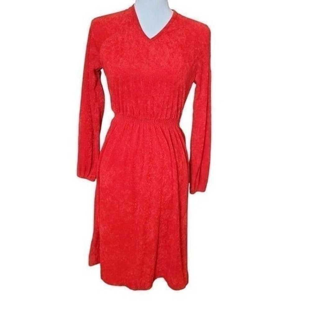 Vintage 70s 80s Red Terrycloth Pullover Casual Dr… - image 1