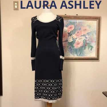 LAURA ASHLEY Navy Long Sleeve Long Knit Dress