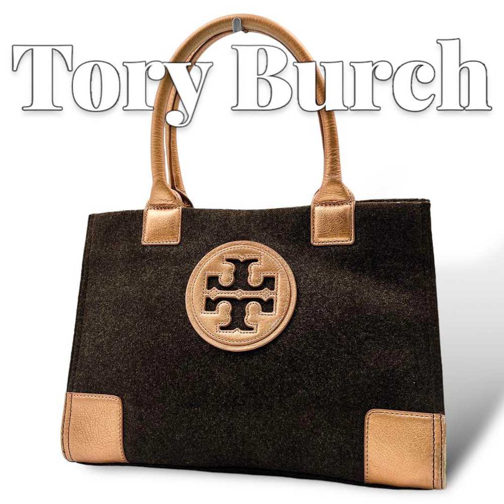 Tory Burch Wool Charcoal Brown Tote Bag 8665 - image 1