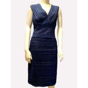 Tadashi Shoji Navy Chiffon Pleated V-Neck Sheath … - image 1