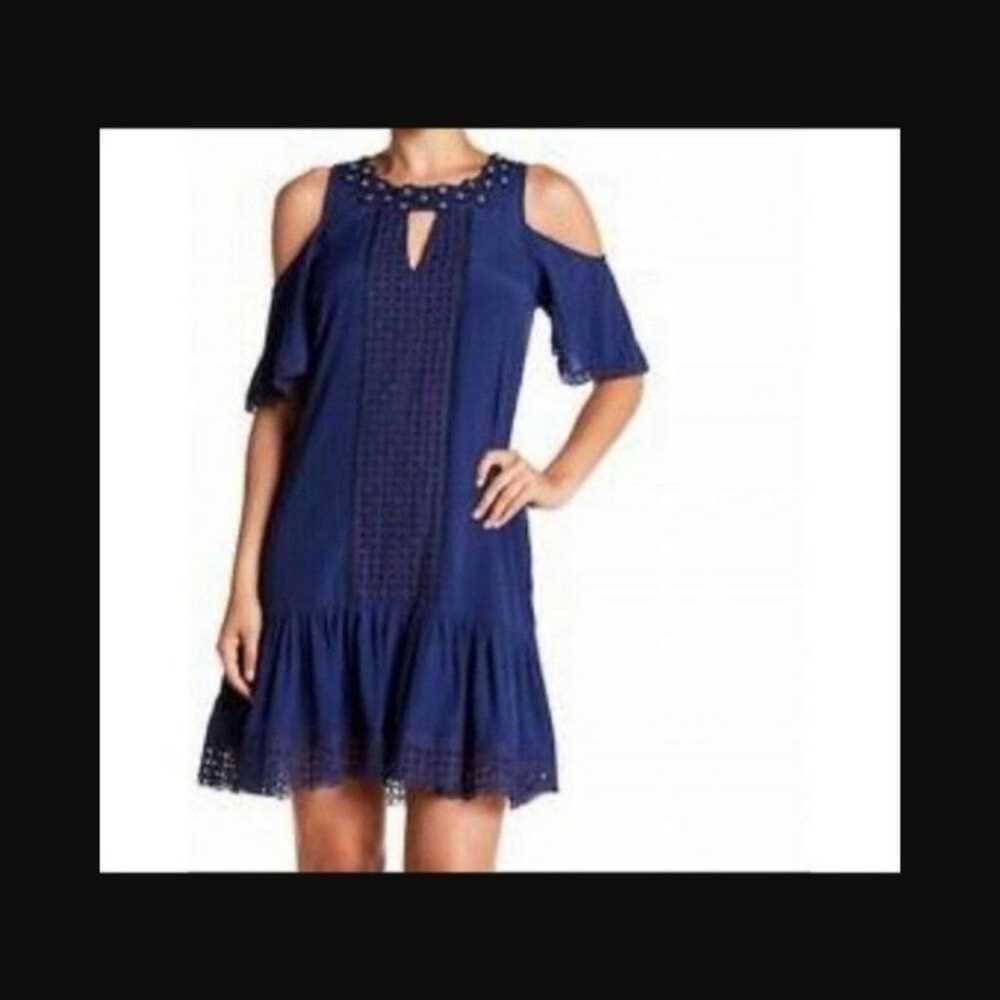 Hale Bob Cold Shoulder Blue Grommet Dress sz M - image 1