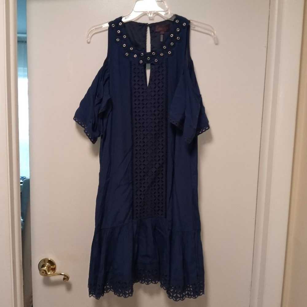 Hale Bob Cold Shoulder Blue Grommet Dress sz M - image 2