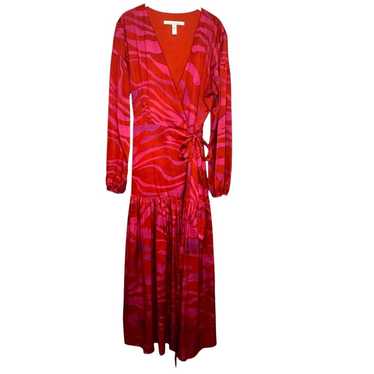 Hutch Ciara Red Pink Zebra Satin Maxi Wrap Dress S