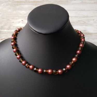 Vintage Necklace - Red & Orangey Brown Balls - image 1