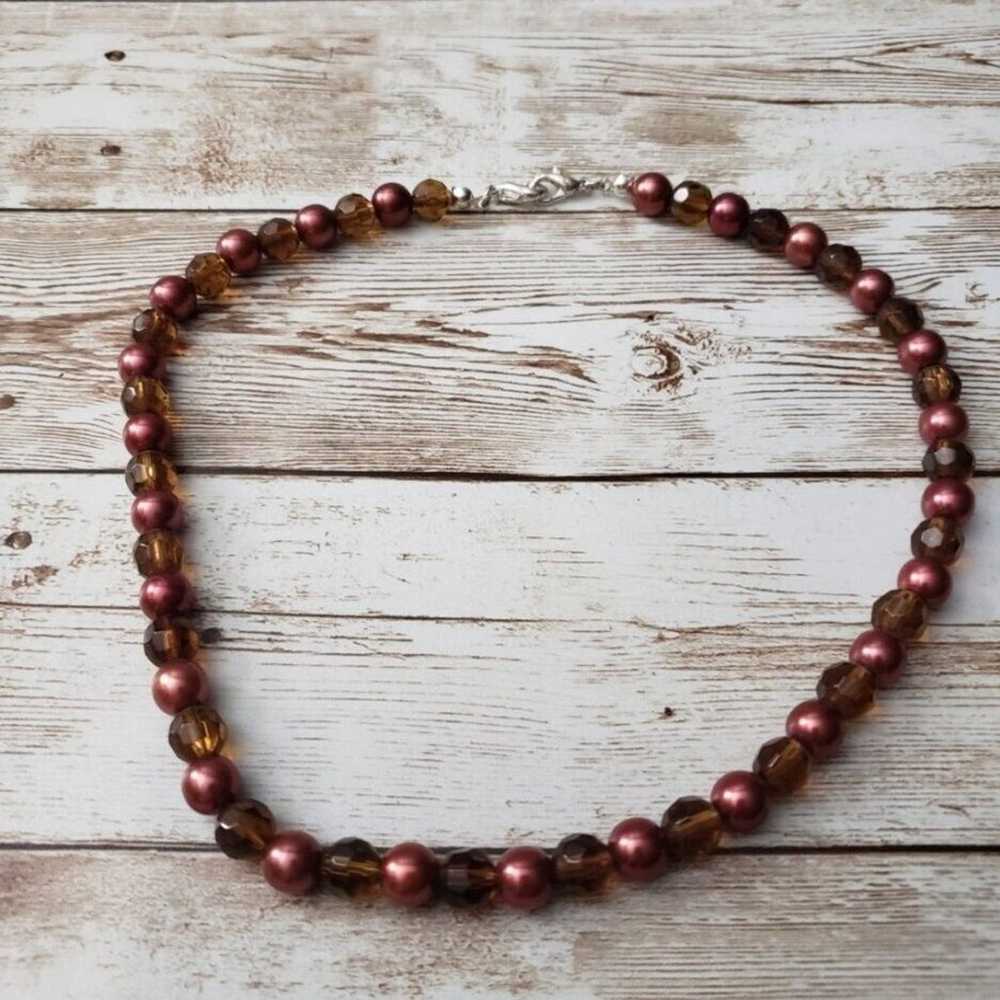 Vintage Necklace - Red & Orangey Brown Balls - image 2