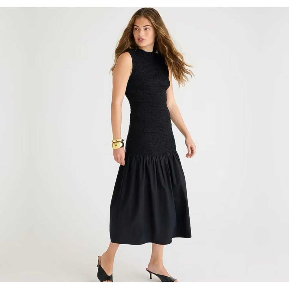 J. Crew Smocked Drop-Waist Midi Dress Cotton Popl… - image 1