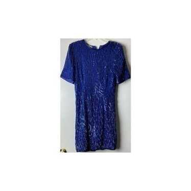 Vintage Blue Beaded Dress by Stenay Size 8 - image 1