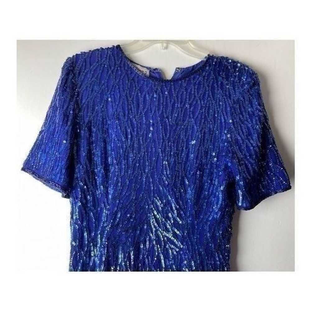 Vintage Blue Beaded Dress by Stenay Size 8 - image 2