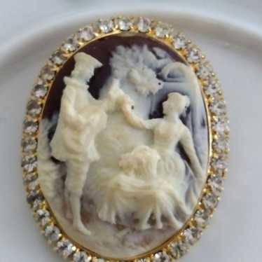 Resin Cameo Scarf Clip 2-way Rhinestone Vintage - image 1