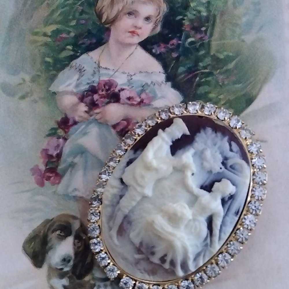 Resin Cameo Scarf Clip 2-way Rhinestone Vintage - image 7