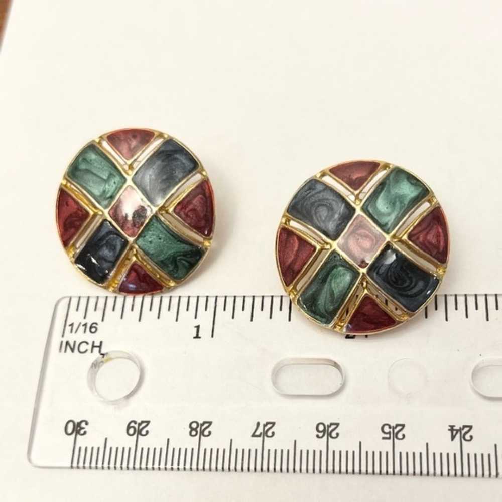 Vintage Button Earrings Oversized Jewel Tone Colo… - image 5