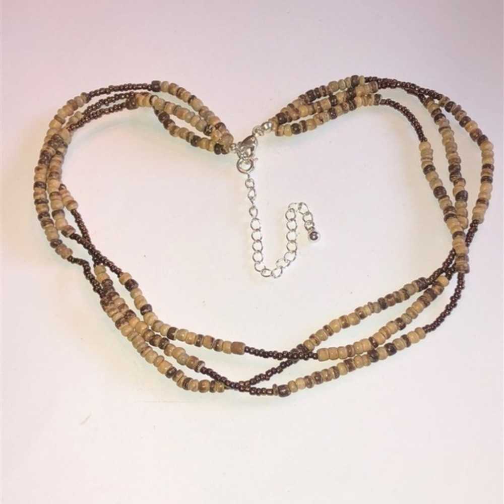 Brown & Tan Beaded Multi Strand Boho Necklace - image 1