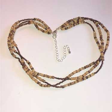 Brown & Tan Beaded Multi Strand Boho Necklace - image 1