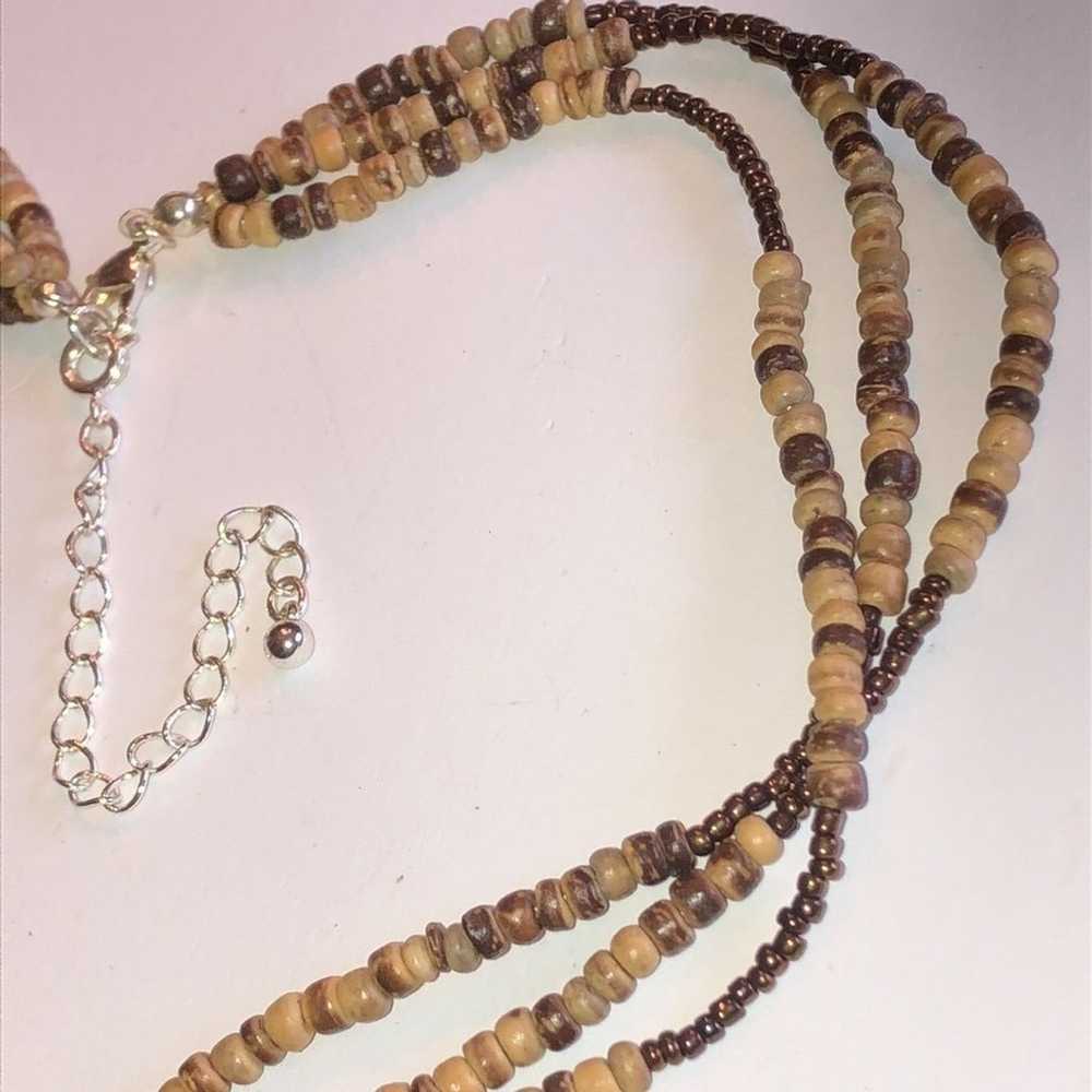 Brown & Tan Beaded Multi Strand Boho Necklace - image 2