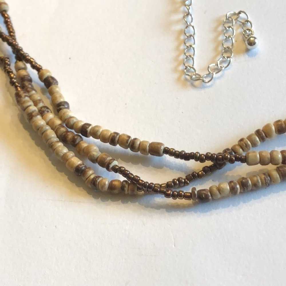 Brown & Tan Beaded Multi Strand Boho Necklace - image 4