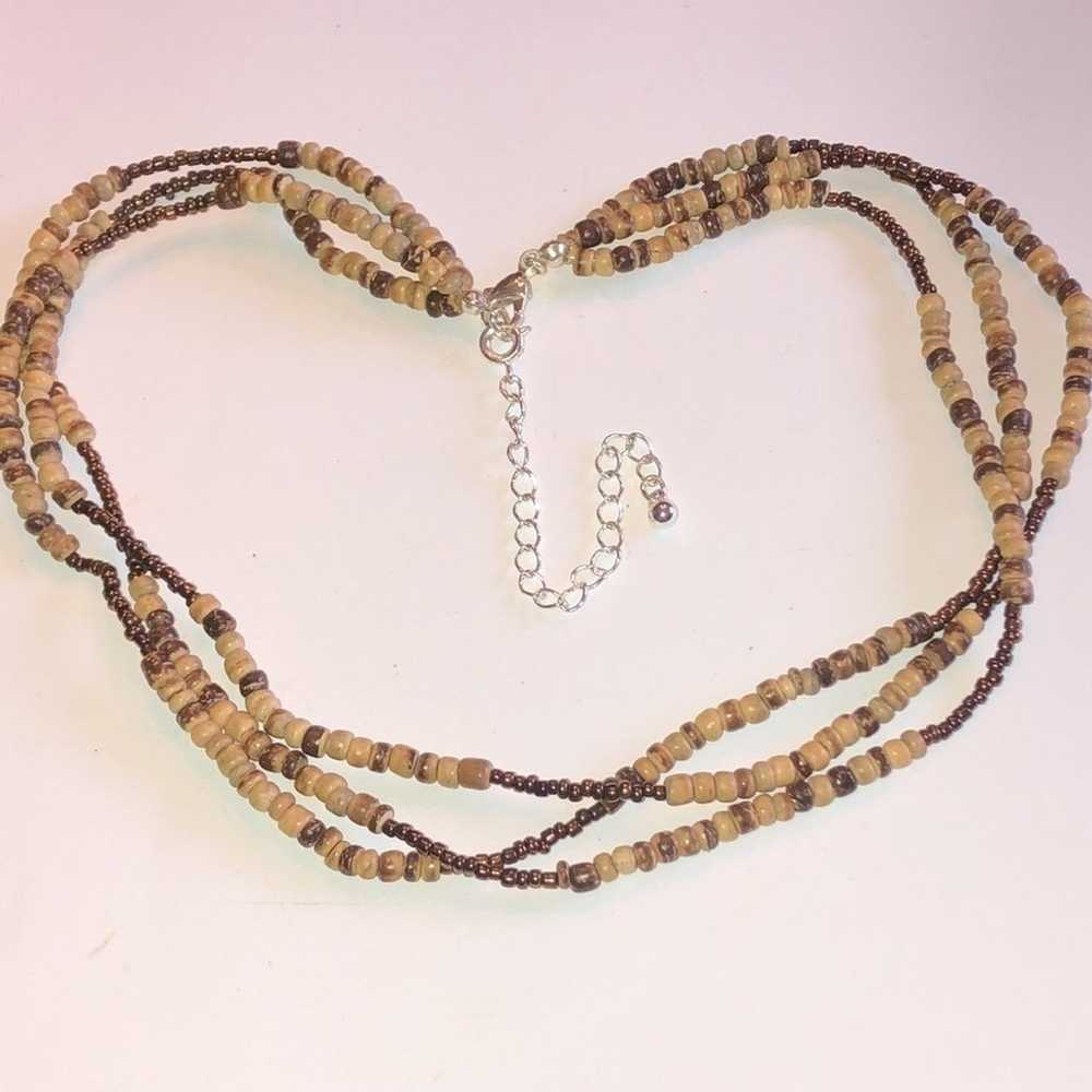 Brown & Tan Beaded Multi Strand Boho Necklace - image 7