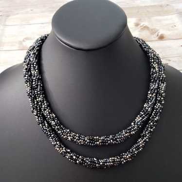 Vintage Necklace - Long Beaded Metallic - Can Be … - image 1