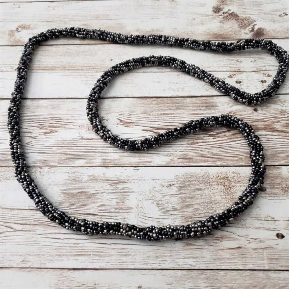 Vintage Necklace - Long Beaded Metallic - Can Be … - image 2