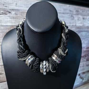 Vintage Necklace Very Chunky Black & Silver Tone - image 1