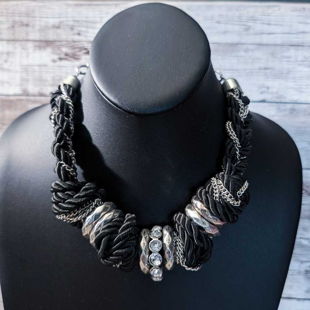 Vintage Necklace Very Chunky Black & Silver Tone - image 2