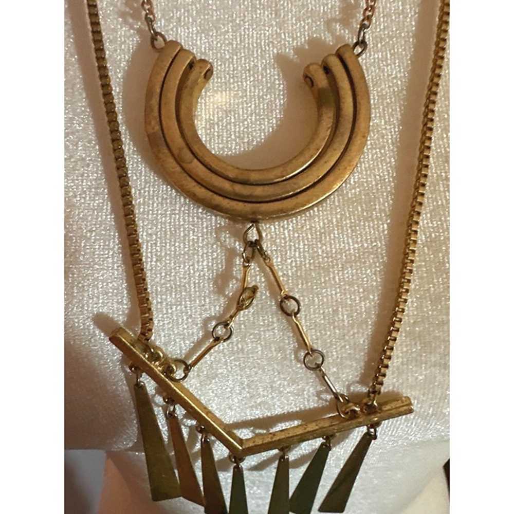 Vintage Brass Gold Geometric Statement Necklace C… - image 10