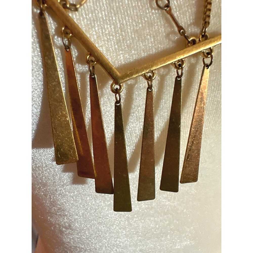 Vintage Brass Gold Geometric Statement Necklace C… - image 11