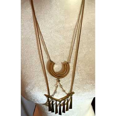 Vintage Brass Gold Geometric Statement Necklace C… - image 1