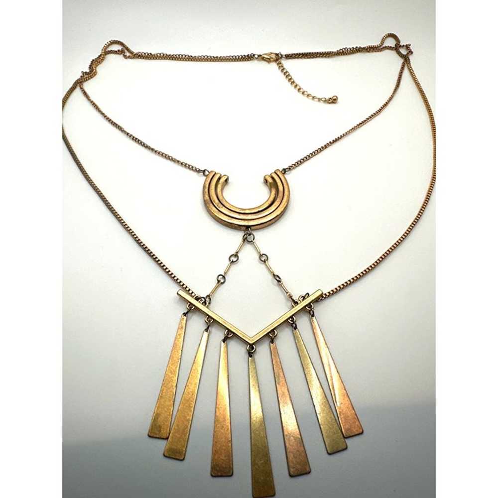 Vintage Brass Gold Geometric Statement Necklace C… - image 3