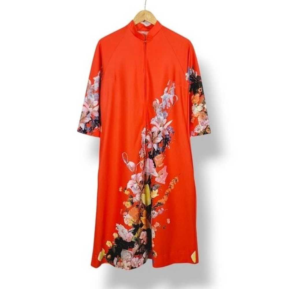 Vintage 60s Floral Front Zip Kaftan Kimono House … - image 2