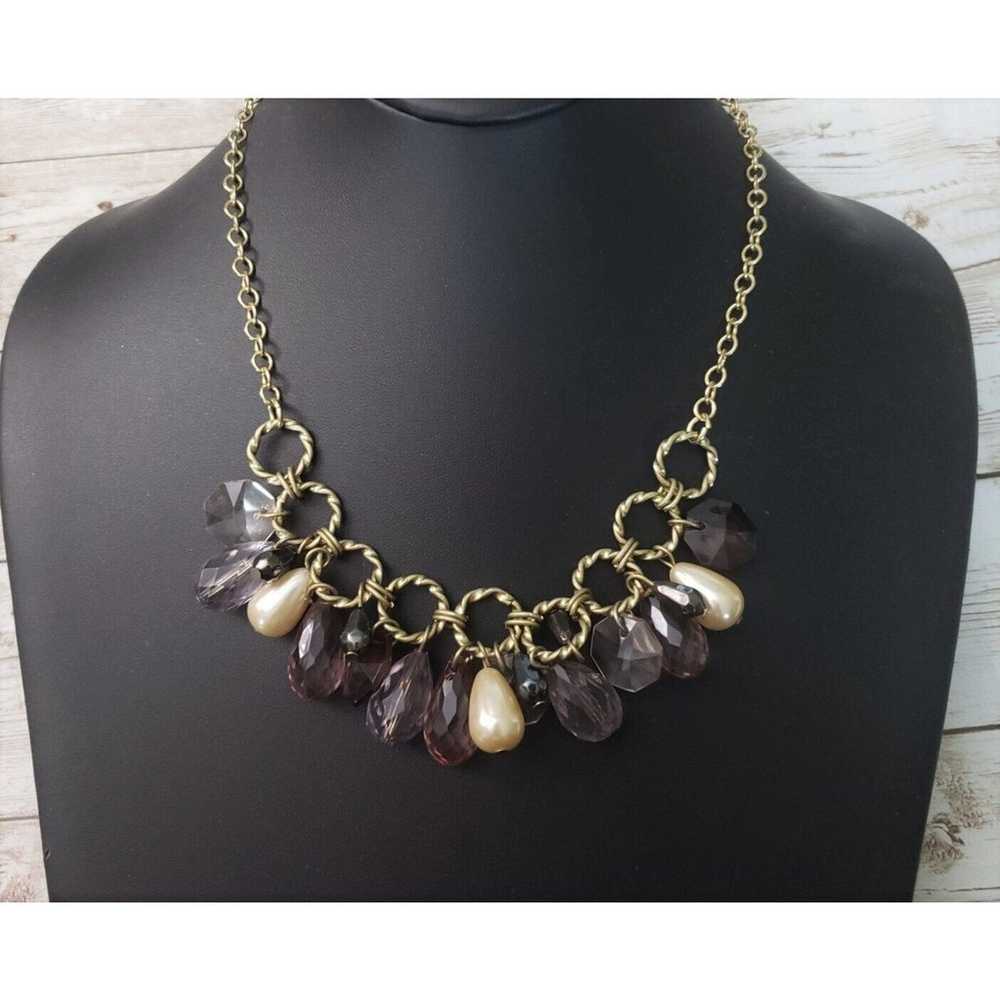 Vintage Necklace Purple Tone & Faux Pearl Dangles - image 1