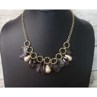 Vintage Necklace Purple Tone & Faux Pearl Dangles - image 1