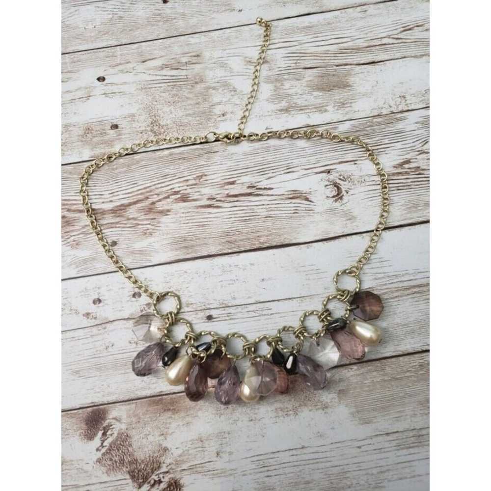 Vintage Necklace Purple Tone & Faux Pearl Dangles - image 2