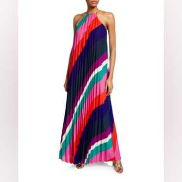 Trina Turk Plume Striped Pleated Maxi Halter Dress