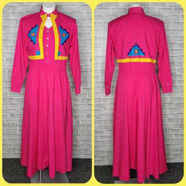 VTG Pink Southwest Maxi Western Dress with Attach… - image 1