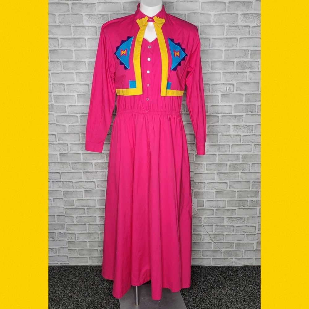 VTG Pink Southwest Maxi Western Dress with Attach… - image 2