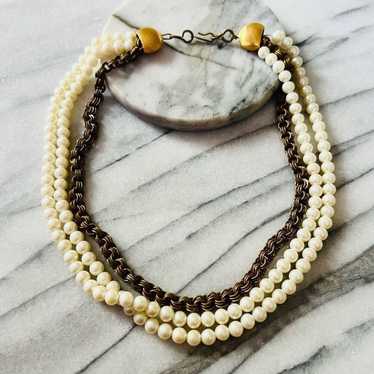 Vintage Vintage Pearl and Chain Layered Necklace … - image 1