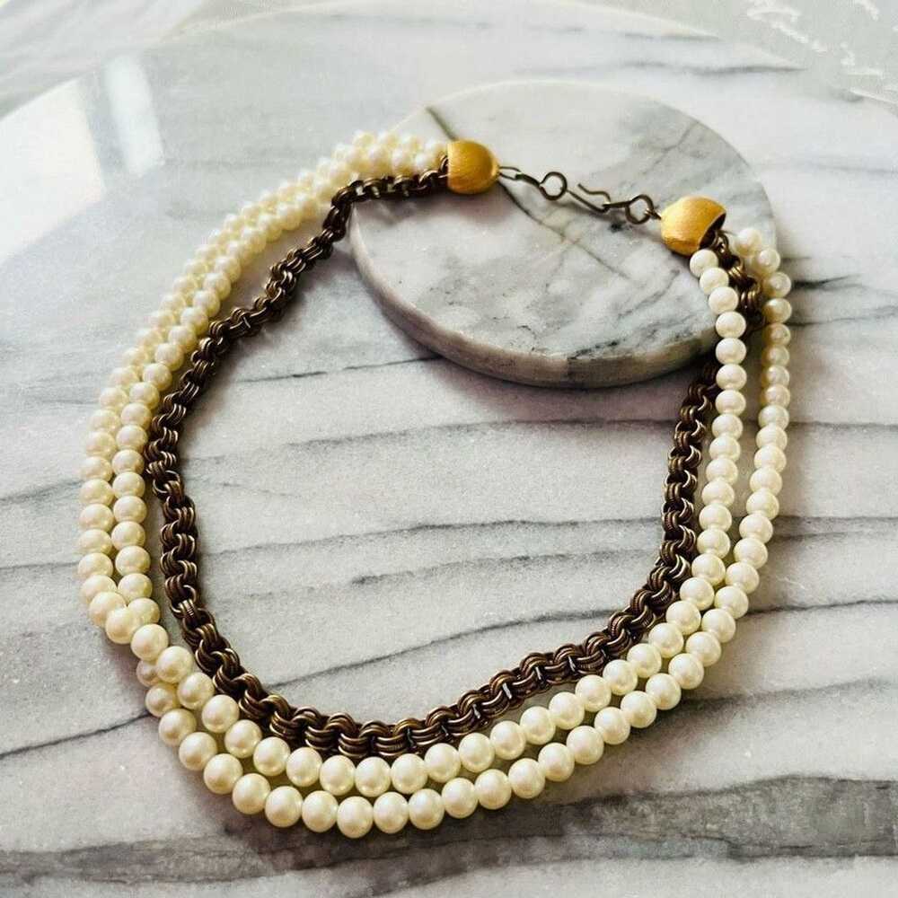 Vintage Vintage Pearl and Chain Layered Necklace … - image 2