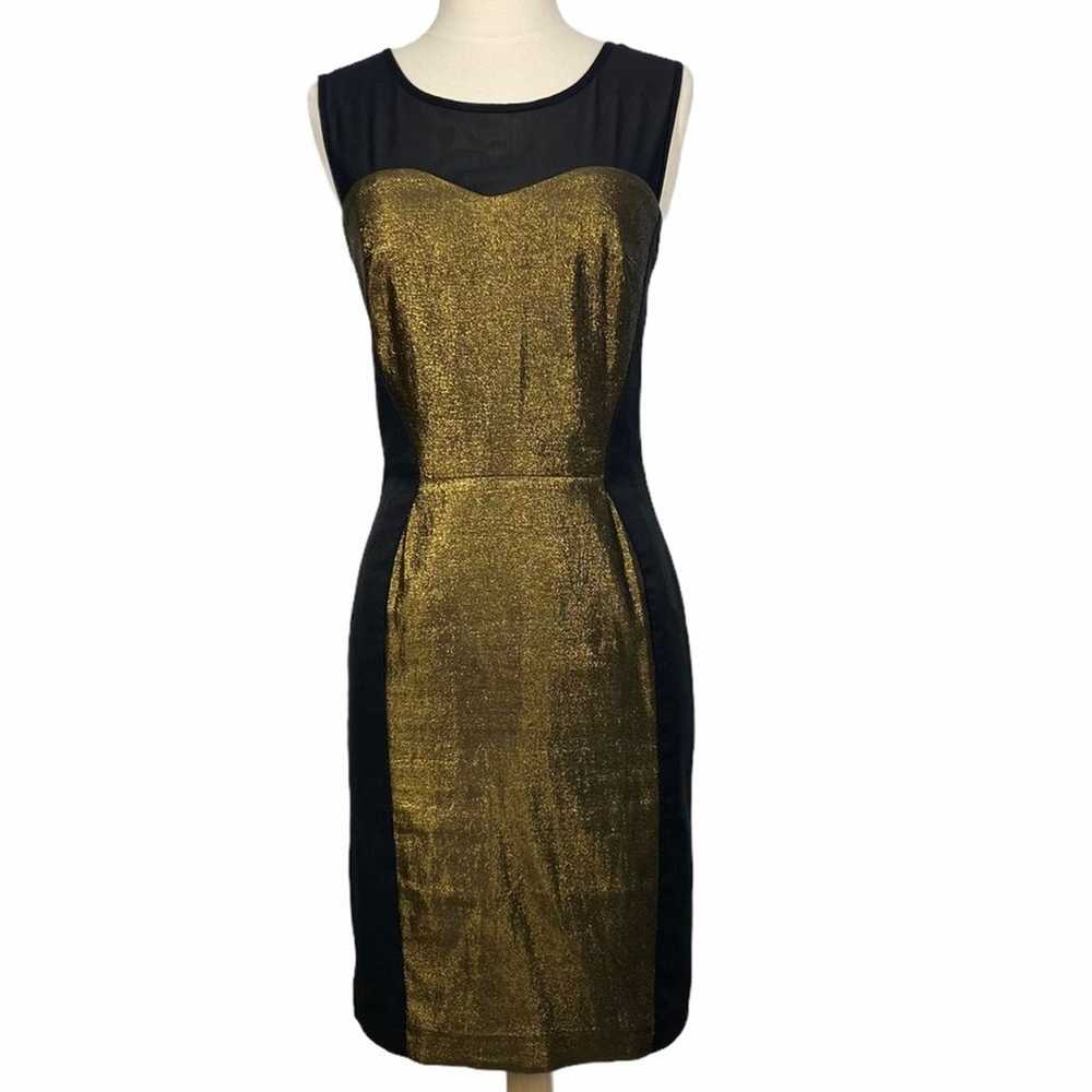 REISS Black & Gold Metallic Celina Paneled Dress - image 1