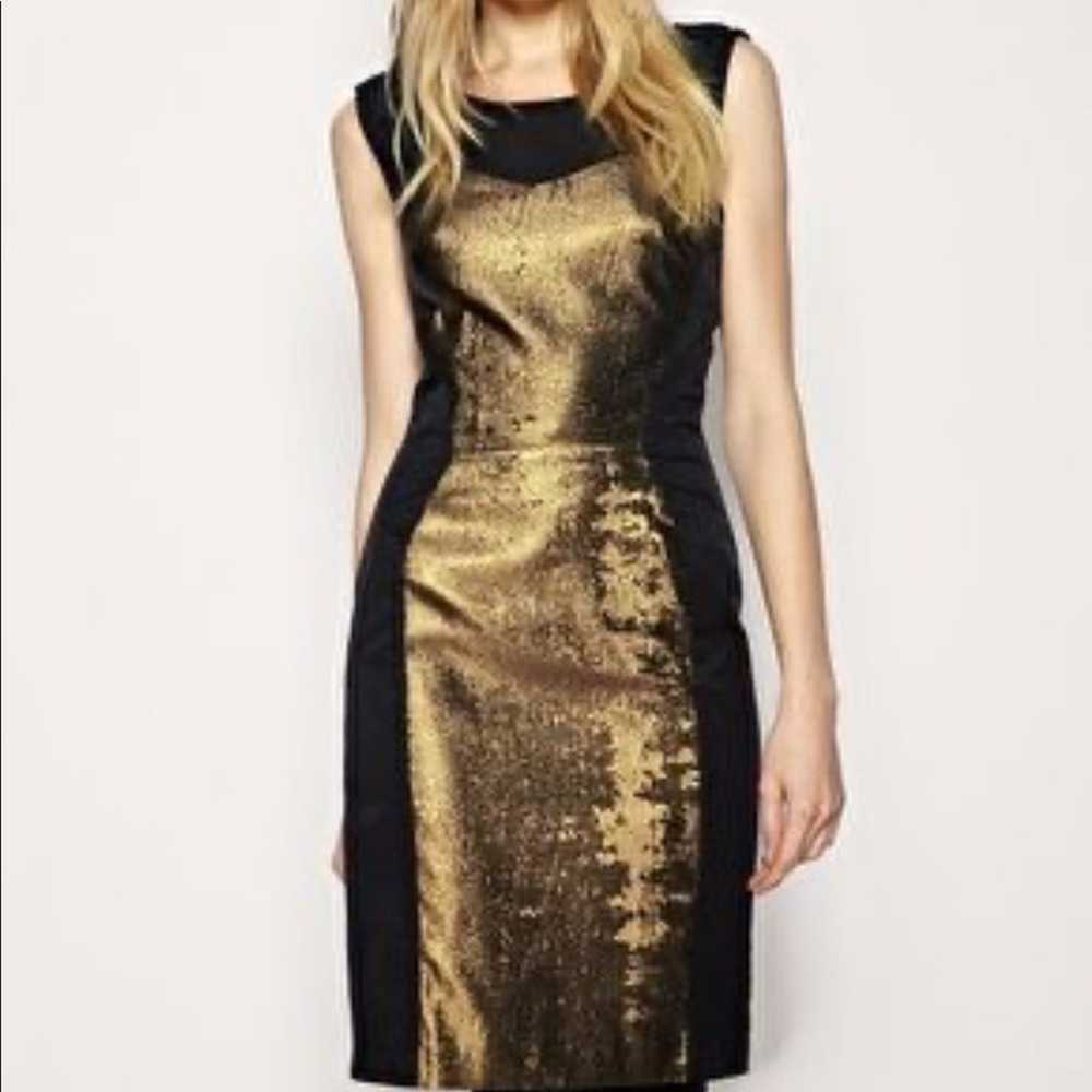 REISS Black & Gold Metallic Celina Paneled Dress - image 5