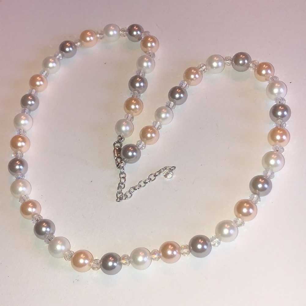 Faux Pearl Pale Pink Gray & White Glass/Resin Bea… - image 3